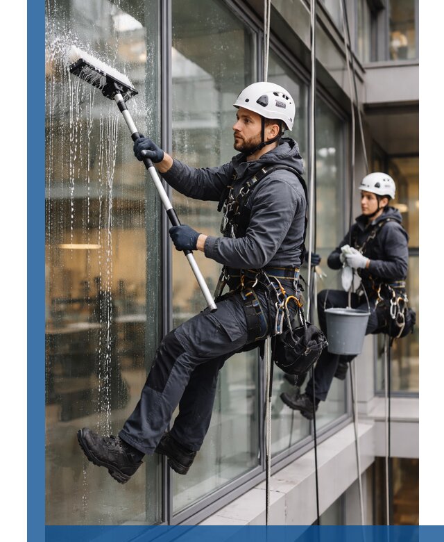 Профессиональная мойка витражей промышленными альпинистами в Тутаеве