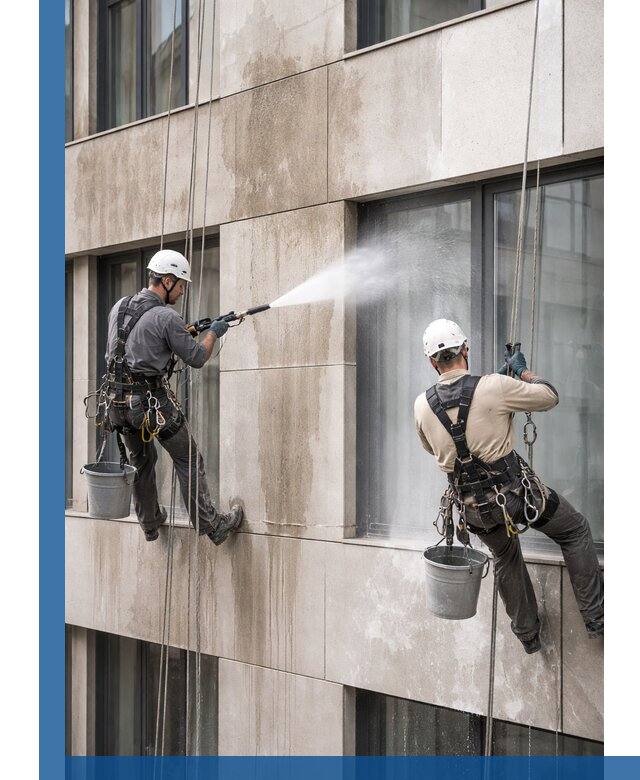 Послестроительная мойка фасада промышленным альпинизмом в Тутаеве