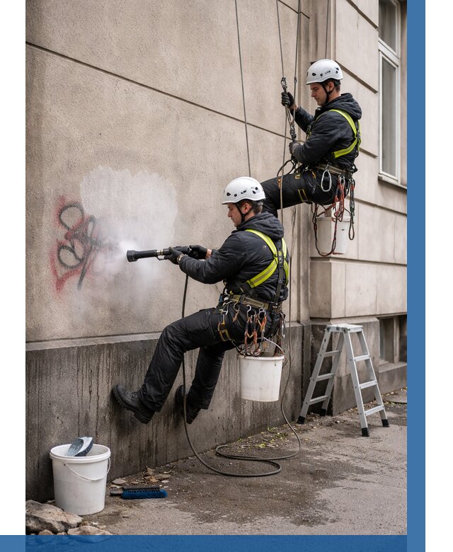 Удаление граффити с фасада в Тутаеве от 4718 р. | ВЫСОТНИК-Ттв