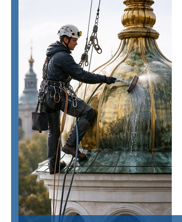 Профессиональная мойка куполов и шпилей высотными альпинистами в Тутаеве