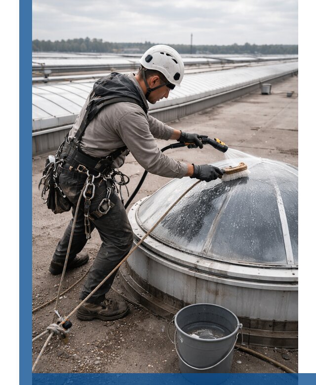 Мойка зенитных фонарей на кровле для промышленных объектов в Тутаеве