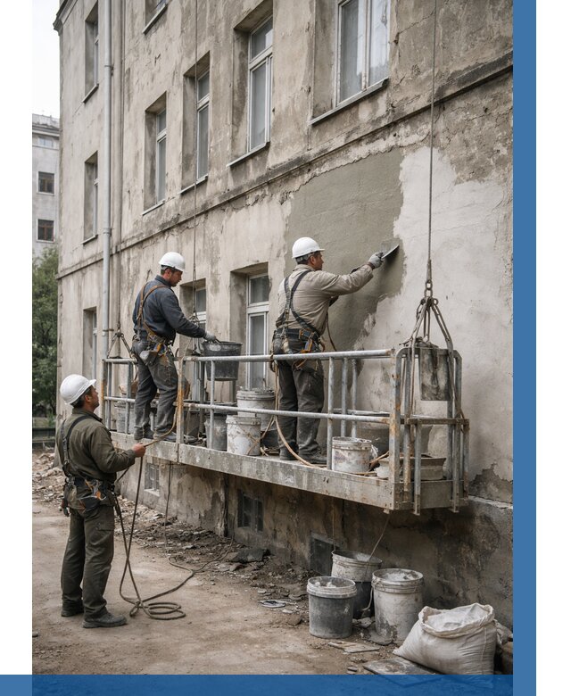 Капитальный ремонт фасада в Тутаеве от 4403 р. | ВЫСОТНИК-Ттв