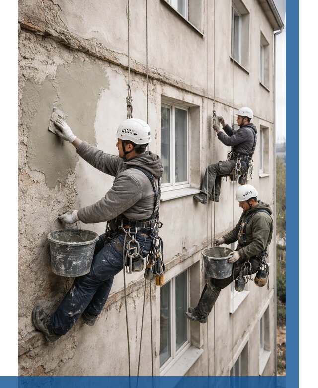 Ремонт штукатурного фасада в Тутаеве от 786 р. под ключ | ВЫСОТНИК-Ттв