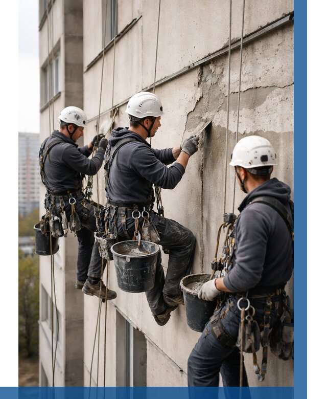 Ремонт бетонных элементов фасада в Тутаеве от 2621 р. | ВЫСОТНИК-Ттв