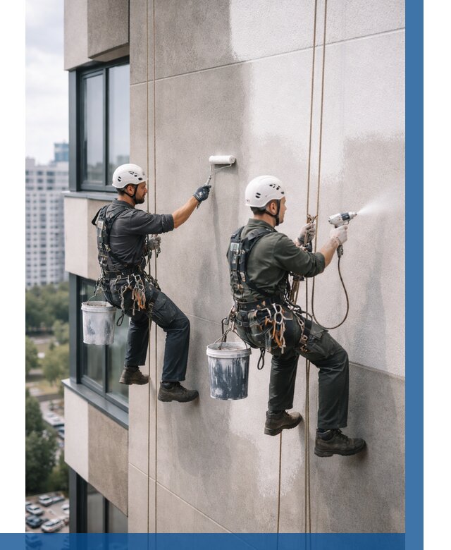 Покраска фасада альпинистами в Тутаеве от 315 р. | ВЫСОТНИК-Ттв