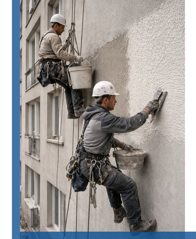 Нанесение декоративной штукатурки короед на фасад в Тутаеве