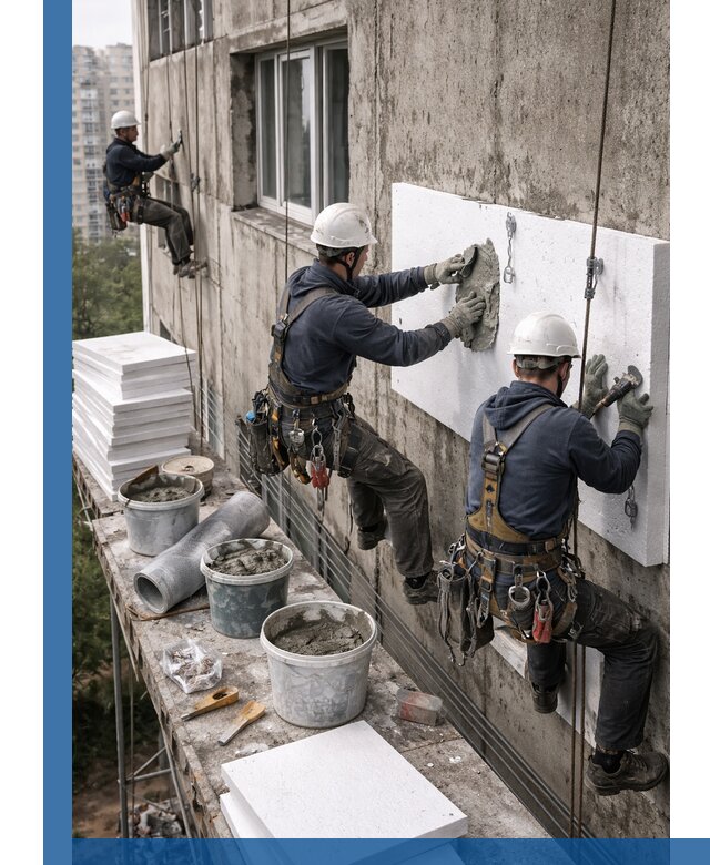 Утепление фасада пенополистиролом в Тутаеве под ключ