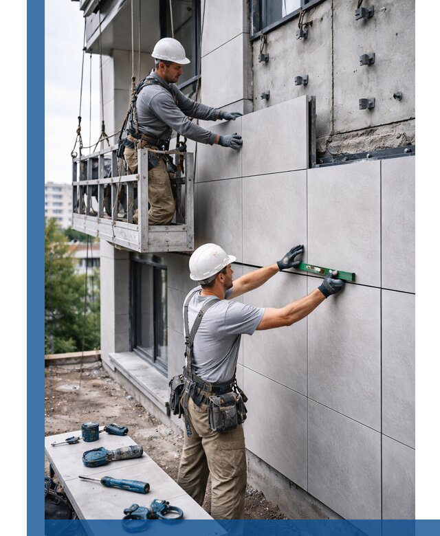 Монтаж керамогранита на фасад в Тутаеве под ключ с гарантией качества