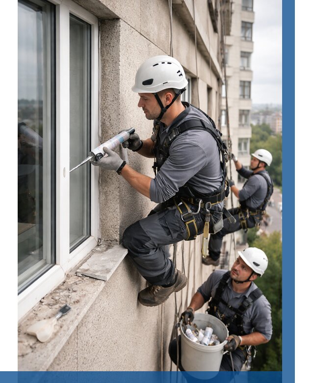 Герметизация оконных швов снаружи в Тутаеве от 1573 р. | ВЫСОТНИК-Ттв
