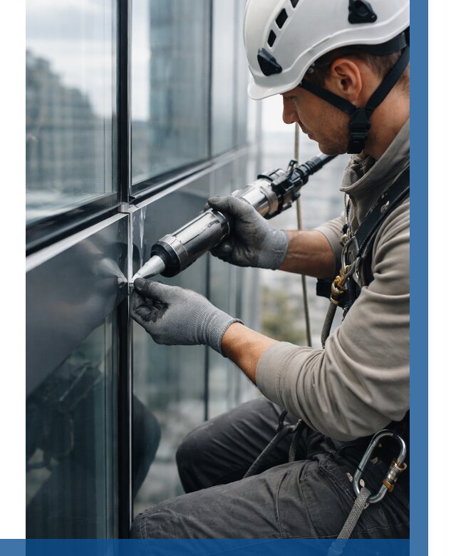 Герметизация стыков витража в Тутаеве от 1258 р. | ВЫСОТНИК-Ттв