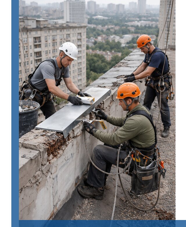 Ремонт парапета на кровле в Тутаеве, высотные работы с гарантией