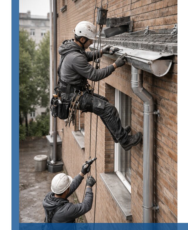 Монтаж водосточной системы на здании в Тутаеве под ключ