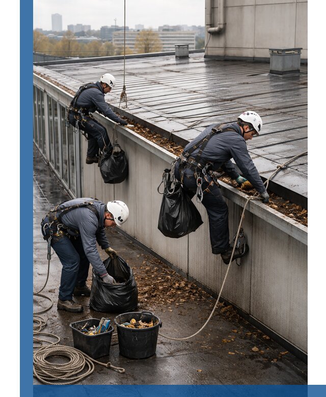 Очистка кровли по периметру в Тутаеве силами промышленных альпинистов