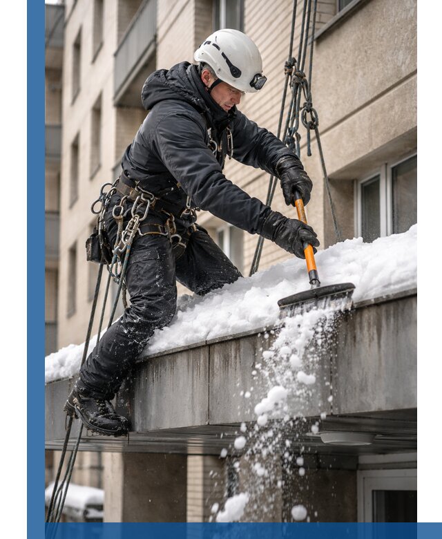 Очистка козырьков от снега в Тутаеве круглогодично безопасно