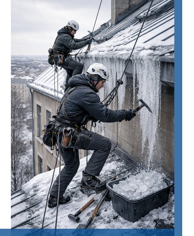 Удаление наледи с кровли в Тутаеве от 5766 р. | ВЫСОТНИК-Ттв