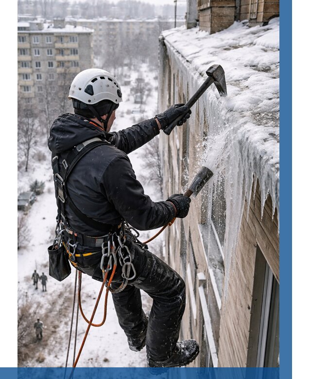 Сбивание сосулек с крыши в Тутаеве по цене от 4718 р. | ВЫСОТНИК-Ттв