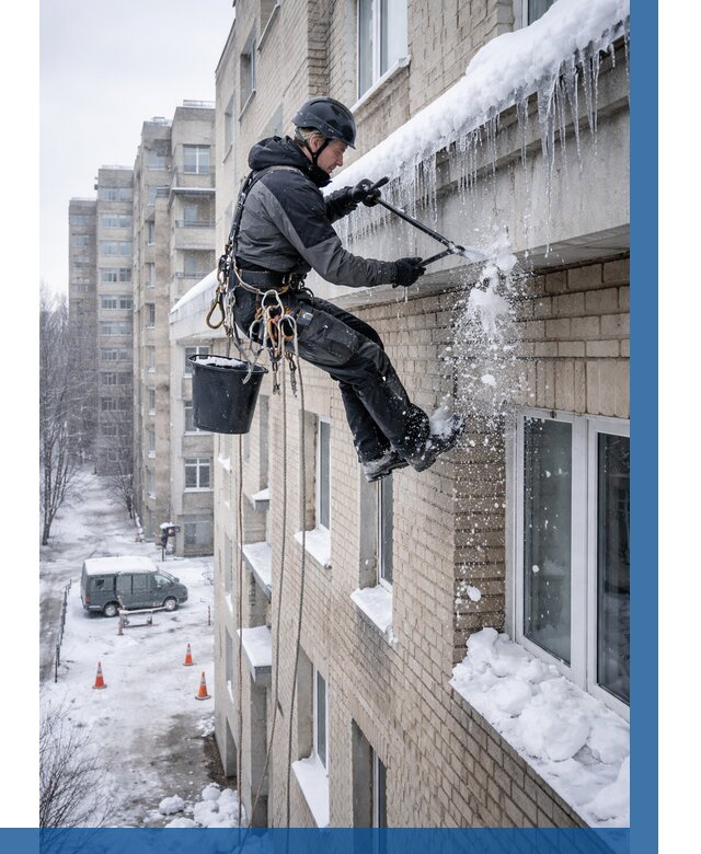 Удаление наледи с карнизов в Тутаеве от 367 р. | ВЫСОТНИК-Ттв