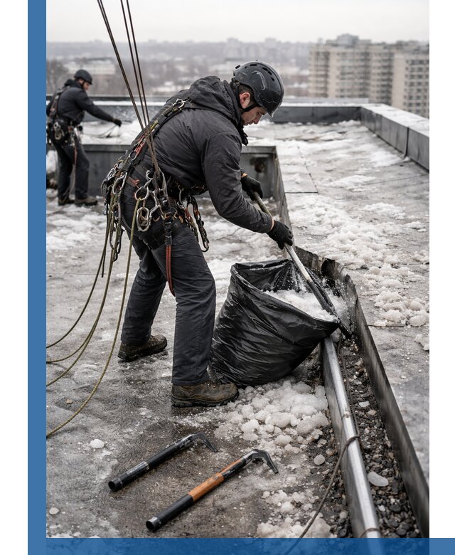 Аварийная очистка кровли в Тутаеве от промальпинистов