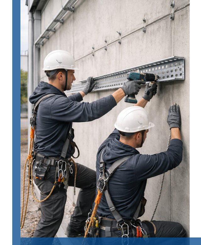 Монтаж кабельных лотков на фасаде зданий в Тутаеве с гарантией