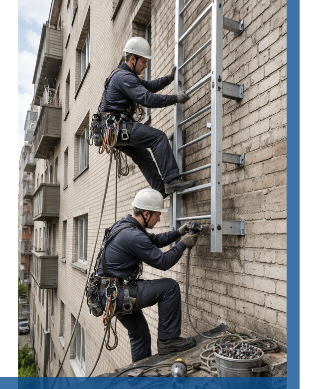 Монтаж пожарной лестницы в Тутаеве от 26210 р заказать у ВЫСОТНИК-Ттв