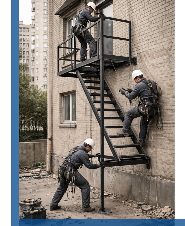 Монтаж пожарной лестницы в Тутаеве, установка и крепление