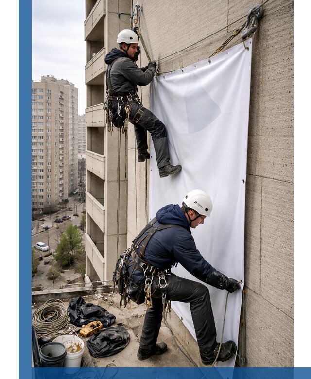 Профессиональный монтаж баннеров на фасаде в Тутаеве