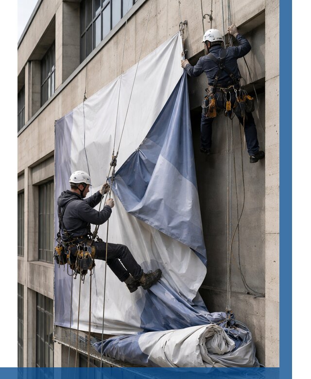 Демонтаж баннеров с фасада в Тутаеве от 4718 р. | ВЫСОТНИК-Ттв