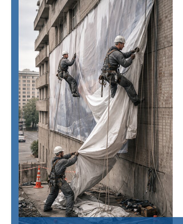 Демонтаж баннеров с фасада в Тутаеве оперативно и безопасно