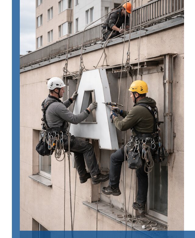 Ремонт и восстановление наружных вывесок на высоте в Тутаеве