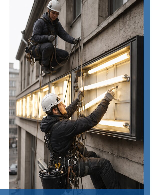 Замена ламп в вывеске в Тутаеве под ключ от 3669 р. | ВЫСОТНИК-Ттв