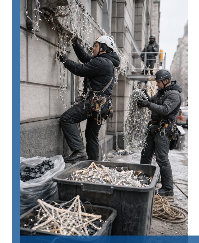 Демонтаж новогоднего оформления и гирлянд в Тутаеве