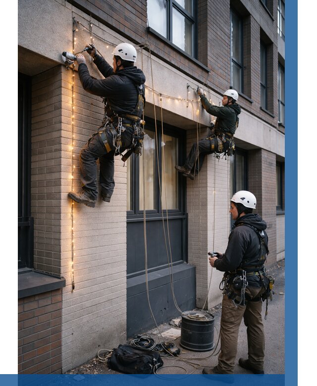 Монтаж гирлянд на фасаде в Тутаеве от 3669 р. | ВЫСОТНИК-Ттв