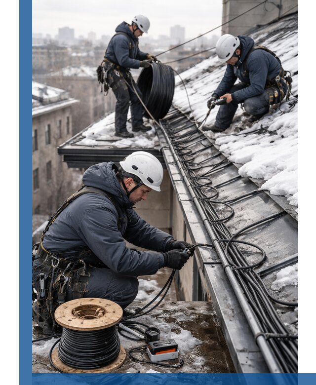 Монтаж греющего кабеля на кровле в Тутаеве под ключ