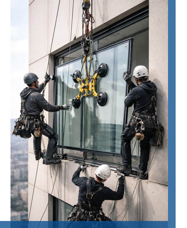 Монтаж стеклопакетов на высоте в Тутаеве от 3355 р. | ВЫСОТНИК-Ттв