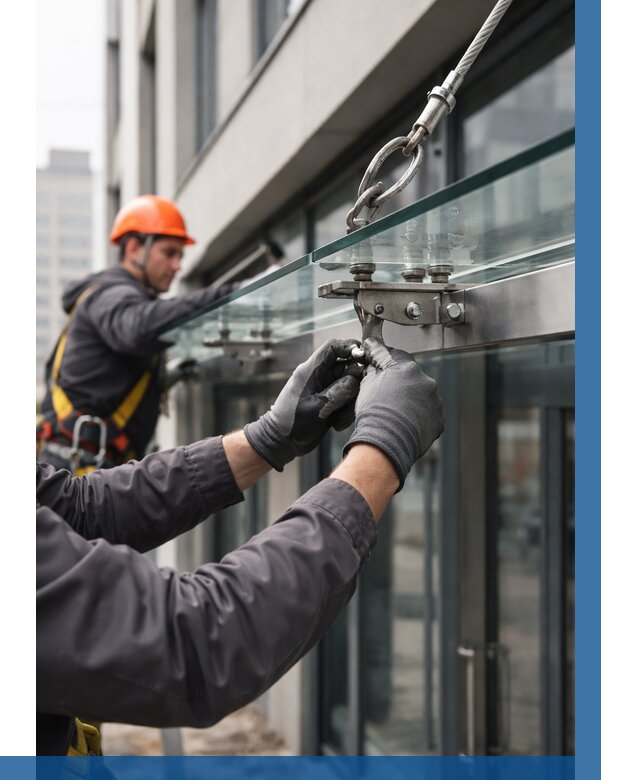 Монтаж стеклянных козырьков в Тутаеве от 8911 р. | ВЫСОТНИК-Ттв