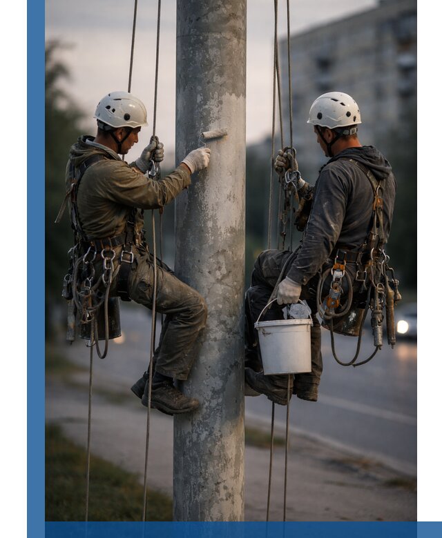 Покраска опор освещения и антикоррозийная защита в Тутаеве