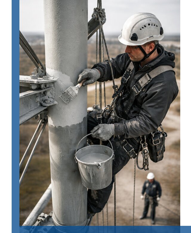 Покраска мачт связи в Тутаеве промышленными альпинистами