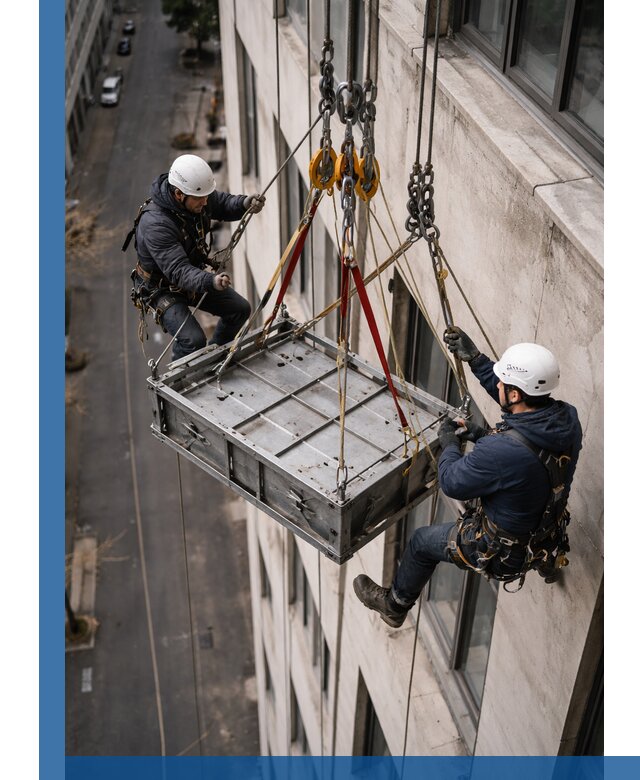 Спуск и подъем грузов по фасаду в Тутаеве для зданий