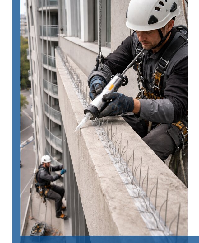 Установка шипов от птиц на фасадах и кровлях в Тутаеве